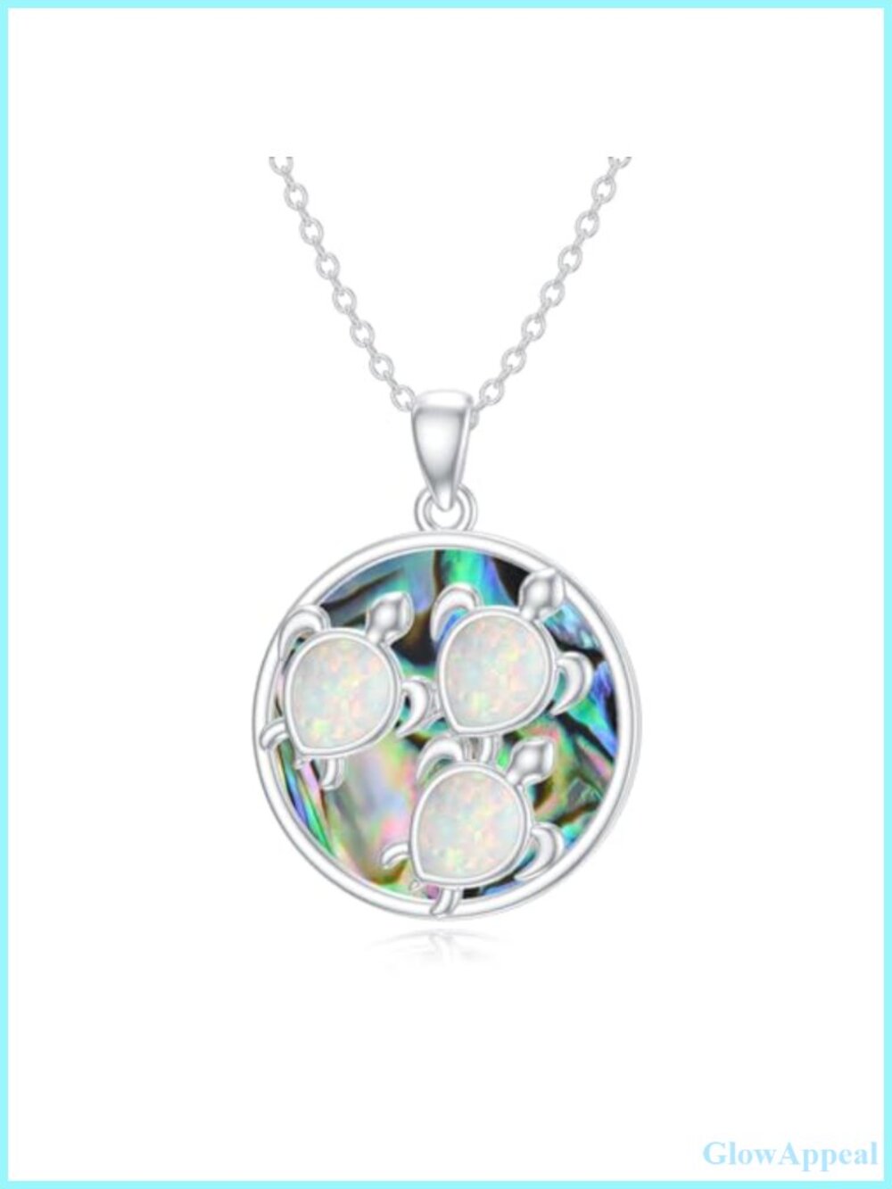 925 Sterling Silver Opal Turtle Necklace Abalone Shell Pendant 18in